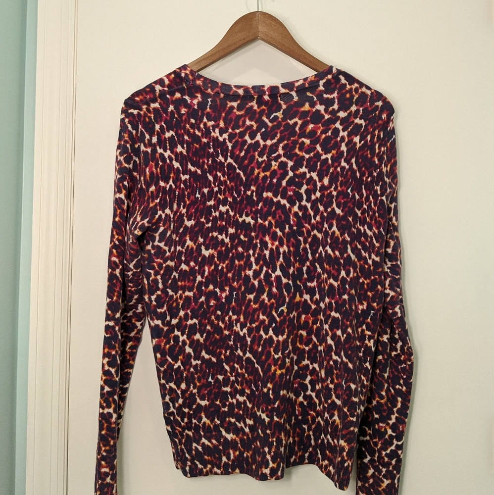Merona Animal Print Cardigan Navy/Orange Size L - Picture 2 of 5